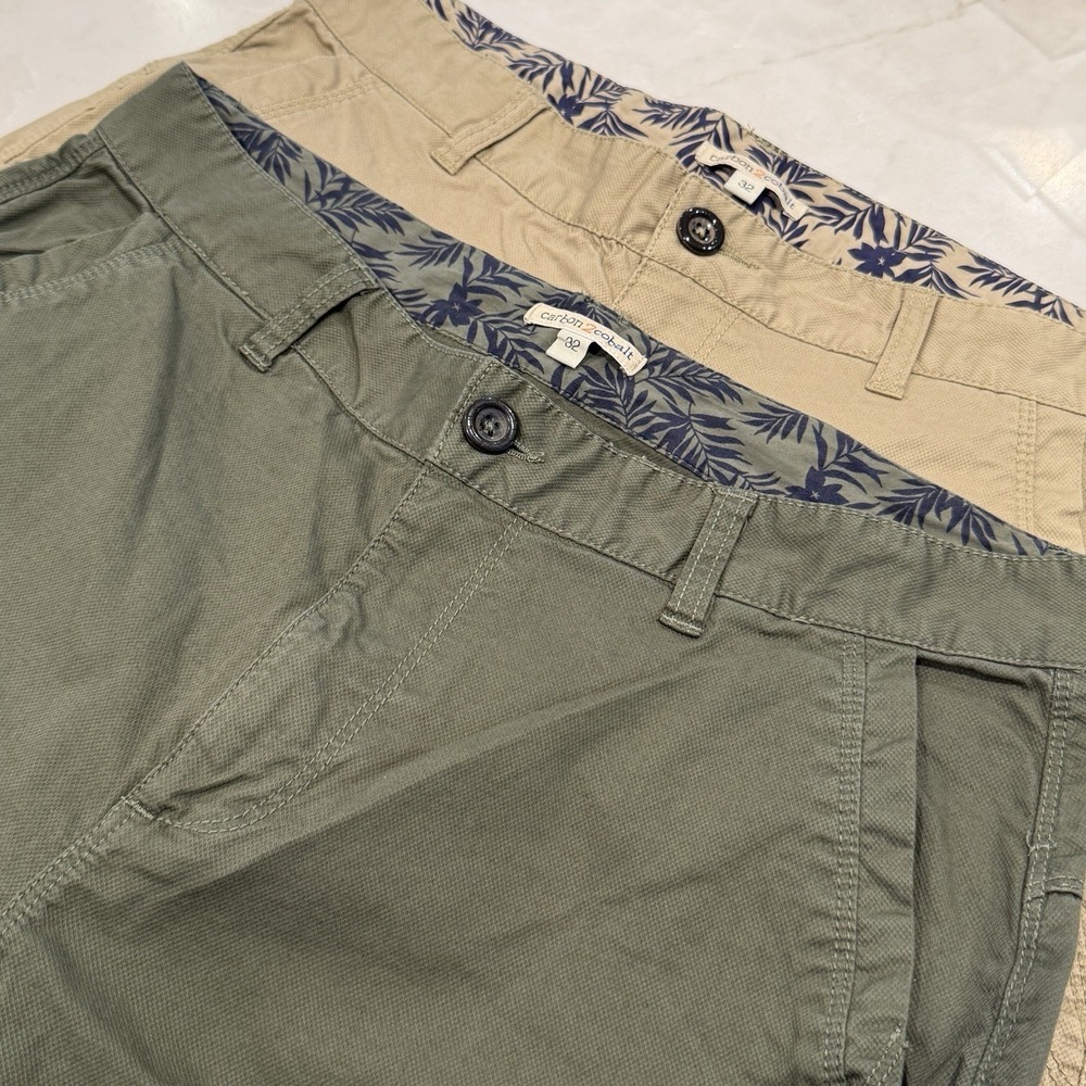 2 Pair Carbon To Cobalt Canvas Mens Utility Shorts Cotton Size 32 Green/Khaki